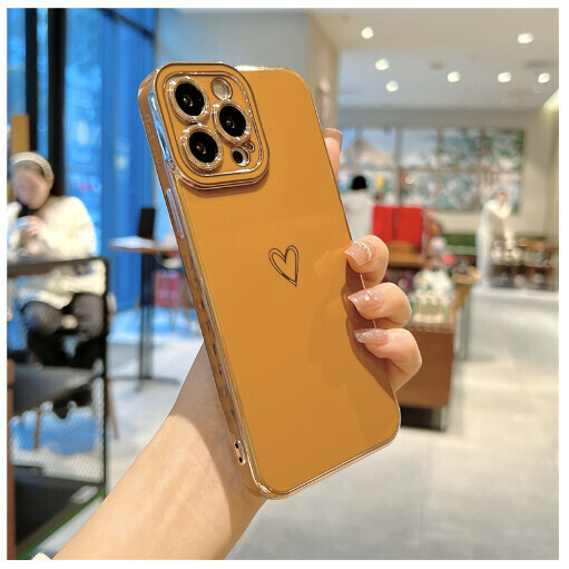 Hot-selling mobile phone case suitable for Apple 13promax/iPhone12 [electroplated side hearts [brown] (contact customer service to confirm the mobile phone model after placing the order)