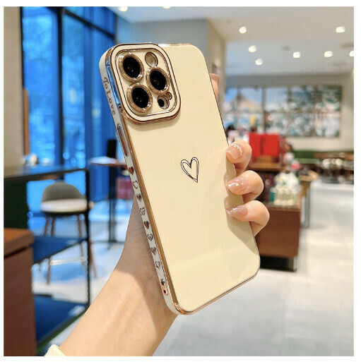 Hot-selling mobile phone case suitable for Apple 13promax/iPhone12 [electroplated side hearts [white] (contact customer service to confirm the mobile phone model after placing the order)