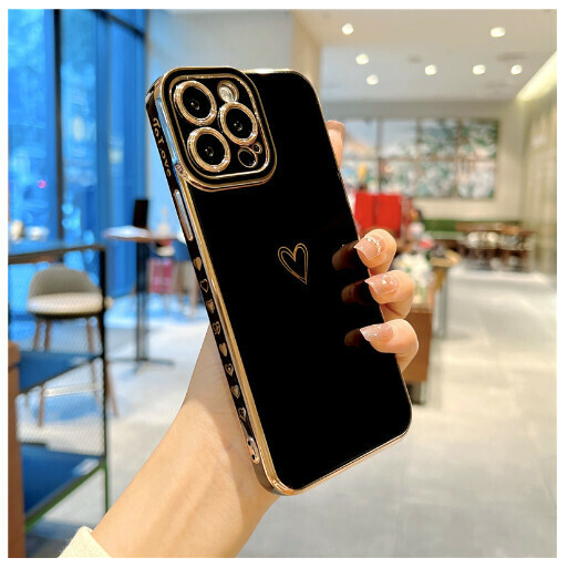 Hot-selling mobile phone case suitable for Apple 13promax/iPhone12 [electroplated side hearts [black] (contact customer service to confirm the mobile phone model after placing the order)