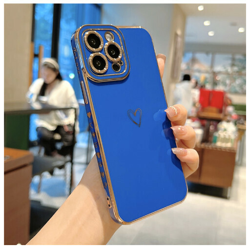 Hot-selling mobile phone case suitable for Apple 13promax/iPhone12 [electroplated side hearts [blue] (contact customer service to confirm the mobile phone model after placing the order)