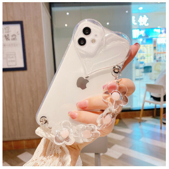 Hot selling mobile phone case suitable for iphone14 apple 12mini/13pro [transparent white love flower chain] (contact customer service to confirm the phone model after placing the order)
