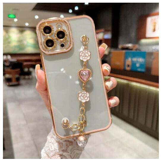Hot-selling mobile phone case suitable for iPhone14Pro Apple 11/13/12 [pupil eye plating + gem love chain - pink] (contact customer service to confirm the phone model after placing the order)