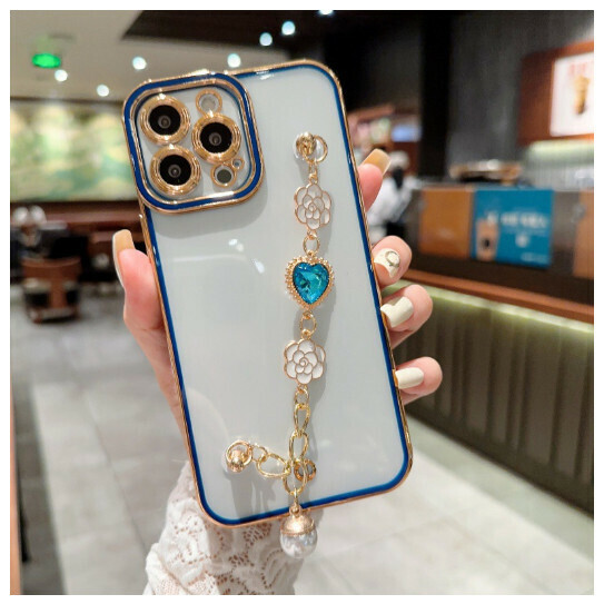 Hot-selling mobile phone case suitable for iPhone14Pro Apple 11/13/12 [pupil eye plating + gem love chain-dark blue] (contact customer service to confirm the phone model after placing the order)