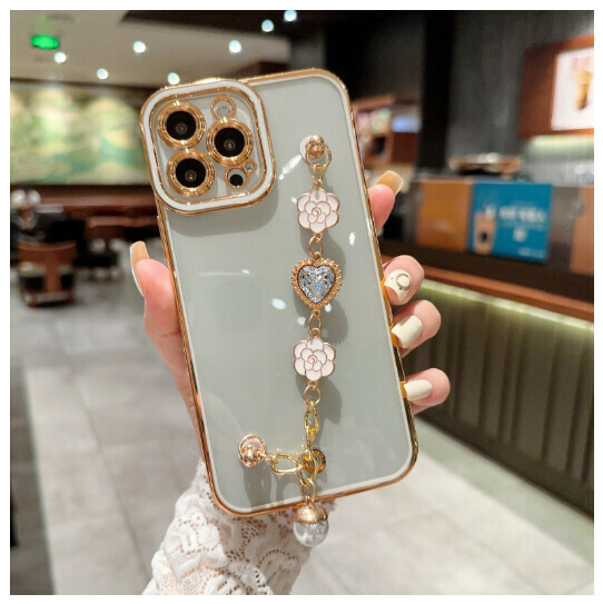 Hot-selling mobile phone case suitable for iPhone 14 Pro Apple 11/13/12 [pupil eye plating + gem love chain - white] (contact customer service to confirm the phone model after placing the order)