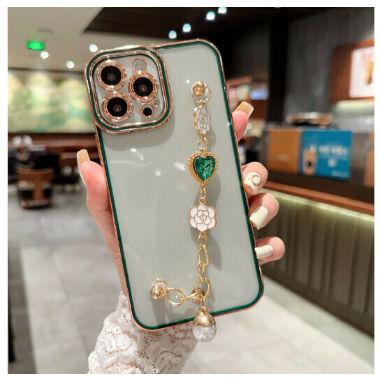 Hot-selling mobile phone case suitable for iPhone14Pro Apple 11/13/12 [pupil eye plating + gem love chain-dark night green] (contact customer service to confirm the phone model after placing the order)