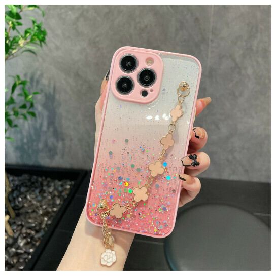 Hot-selling mobile phone case suitable for iPhone 14 Apple 13pro [Pink + Four-leaf Clover Bracelet] (Contact customer service to confirm the phone model after placing the order)