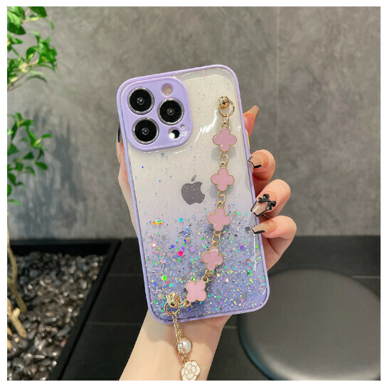 Hot-selling mobile phone case suitable for iPhone 14 Apple 13pro [Purple + Four-leaf Clover Bracelet] (Contact customer service to confirm the phone model after placing the order)