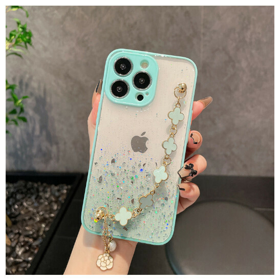 Hot-selling mobile phone case suitable for iPhone 14 Apple 13pro [Blue + Four-leaf Clover Bracelet] (contact customer service to confirm the phone model after placing the order)