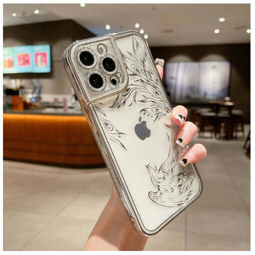 Hot-selling mobile phone case suitable for Apple 14promax/iPhone13/11/12 [Elegant Silver [Spreading Wings Phoenix] (contact customer service to confirm the mobile phone model after placing the order)