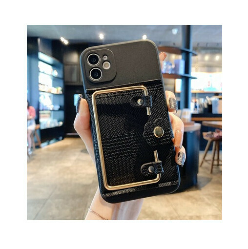 Hot-selling mobile phone case suitable for Apple 14promax/iPhone13/11/12 [Black-Square Buckle Card Holder] (Contact customer service to confirm the phone model after placing the order)