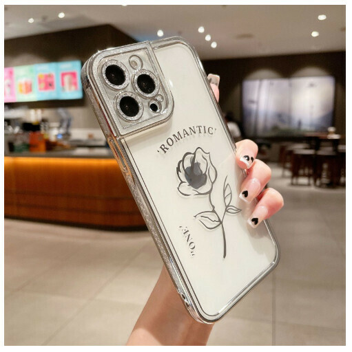 Hot selling mobile phone case suitable for Apple 14promax/iPhone13/11/12 [elegant silver [a rose]) (contact customer service to confirm the phone model after placing the order)