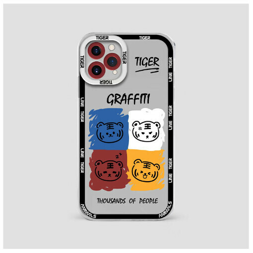 熱賣手機殼適用iPhone13蘋果14/XR/11/12【四宮格塗鴉小老虎】（下單後聯絡客服確認手機型號）