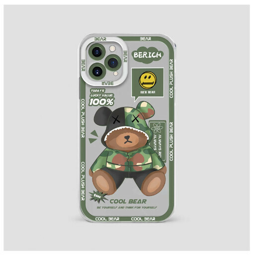 熱賣手機殼適用iPhone14蘋果13promax/12/11【迷彩衛衣熊】（下單後聯絡客服確認手機型號）