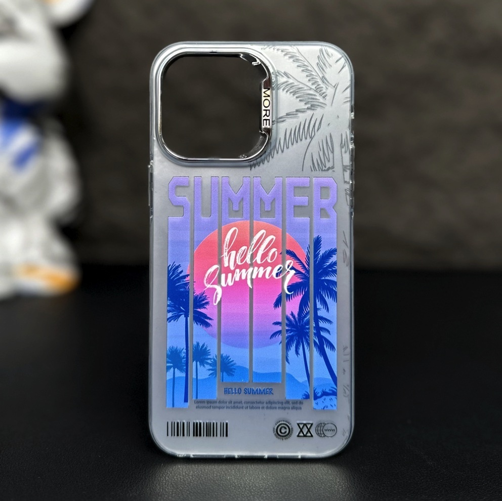 Hot-selling oil painting starry sky colored silver suitable for iPhone series mobile phone cases (electroplated silver oil painting sunset coconut tree) (contact customer service after placing an order to confirm the phone model)