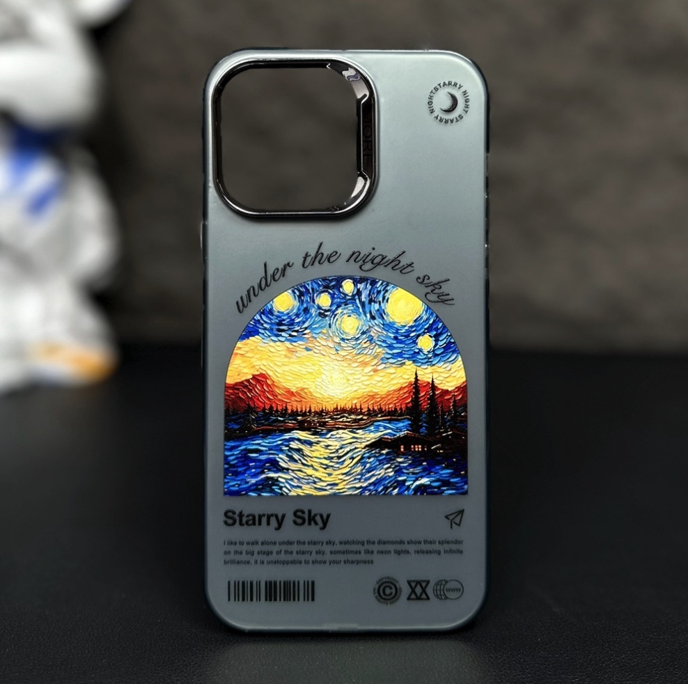 Hot-selling oil painting starry sky color silver is suitable for iPhone series mobile phone cases (deep space gray oil painting village) (contact customer service after placing an order to confirm the phone model)