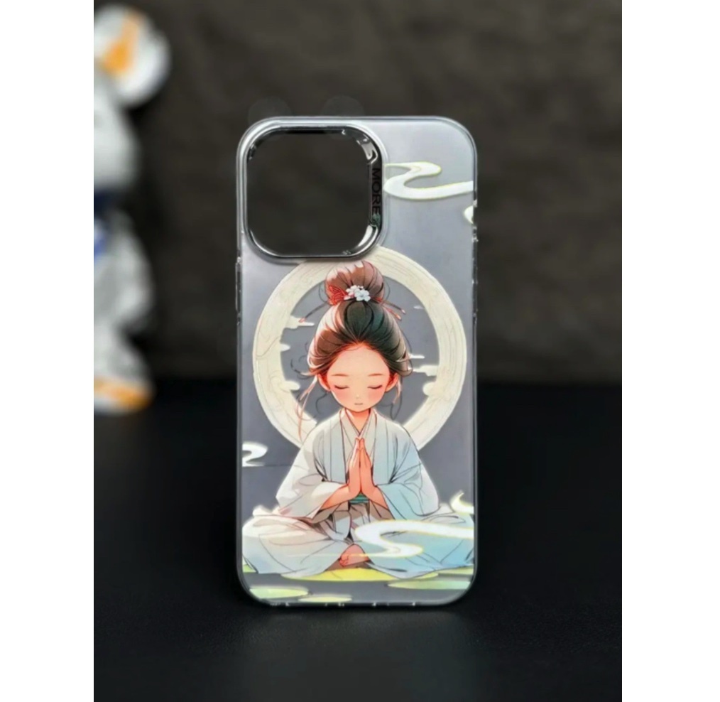 Hot-selling Buddha style phone case for men and women suitable for iPhone series (frosted silver Buddha style girl - not a magnetic case) (contact customer service after placing an order to confirm the phone model)