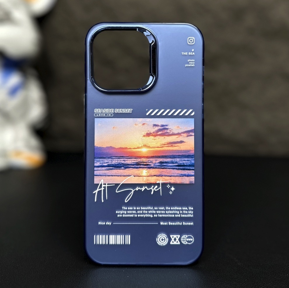 Hot-selling oil painting starry sky color silver suitable for iPhone series mobile phone cases (deep lake blue oil painting seaside sunset) (contact customer service after placing an order to confirm the phone model)