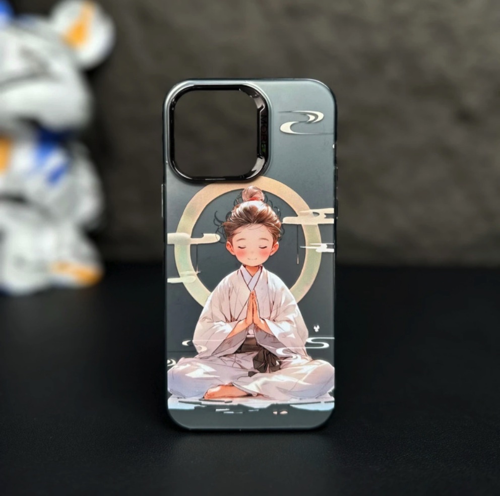 Hot-selling Buddhist-style phone cases for men and women suitable for iPhone series (space gray Buddha-style boys - not magnetic cases) (contact customer service after placing an order to confirm the phone model)