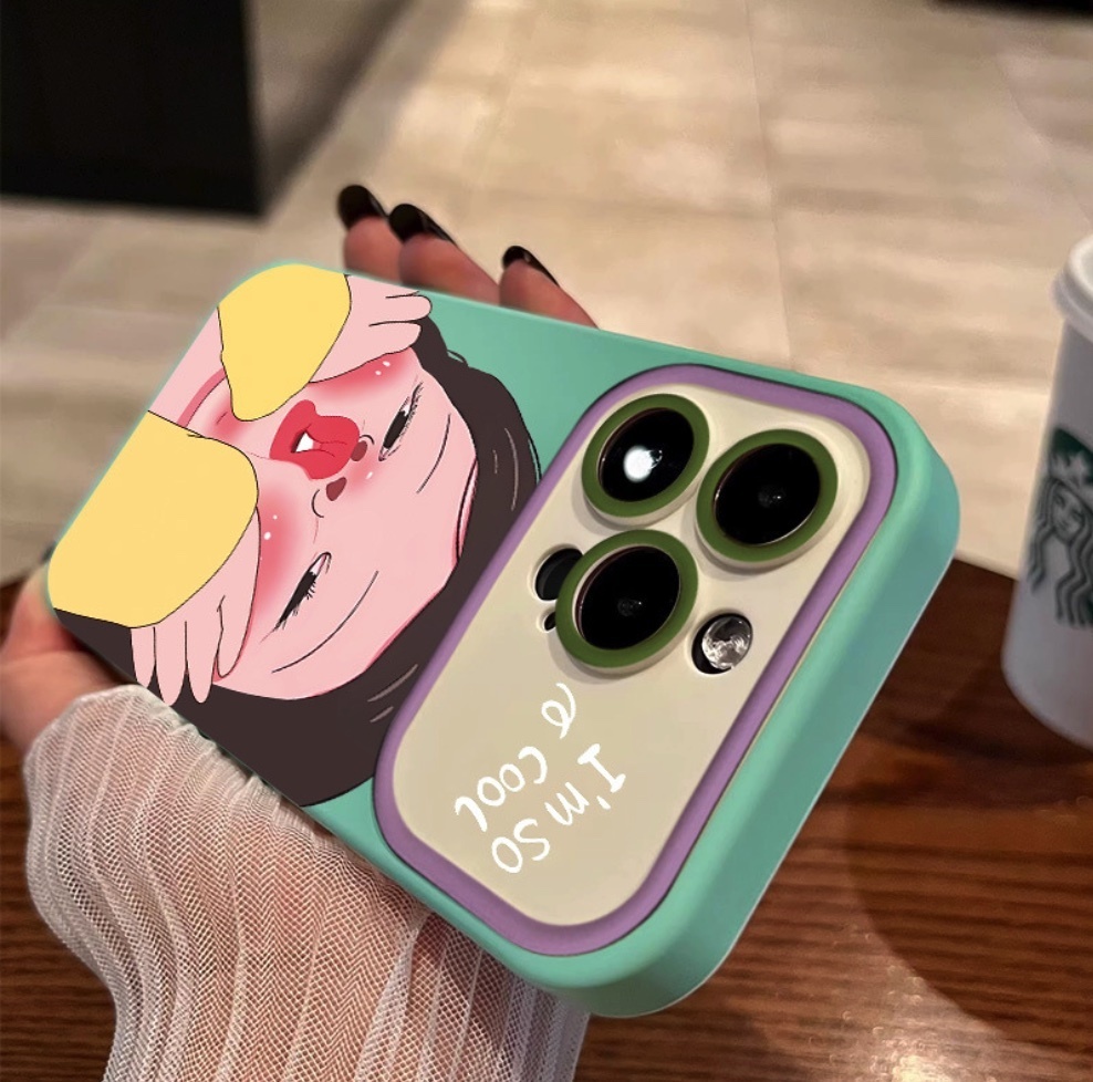 Hot-selling large window funny expressions suitable for iPhone series mobile phone cases (light cyan girl with squeezed face) (contact customer service after placing an order to confirm the phone model)