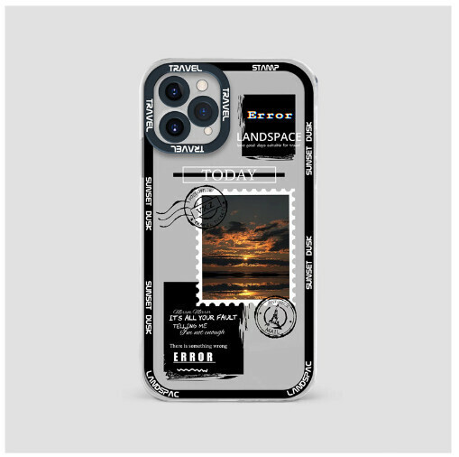 熱賣手機殼適用iPhone14promax蘋果13/12/11【黑色郵票】（下單後聯絡客服確認手機型號）