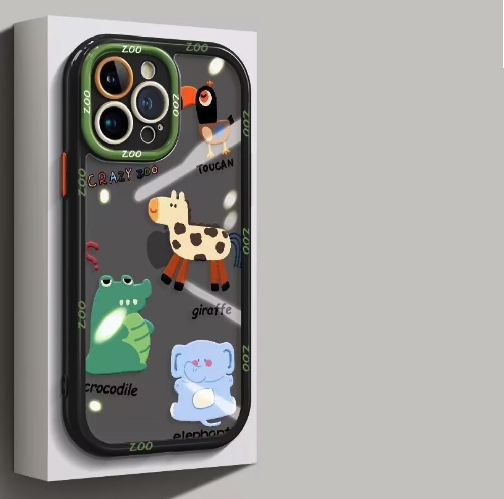 Hot selling transparent small animals suitable for iPhone series mobile phone cases (cream black animals) (contact customer service after placing an order to confirm the phone model)