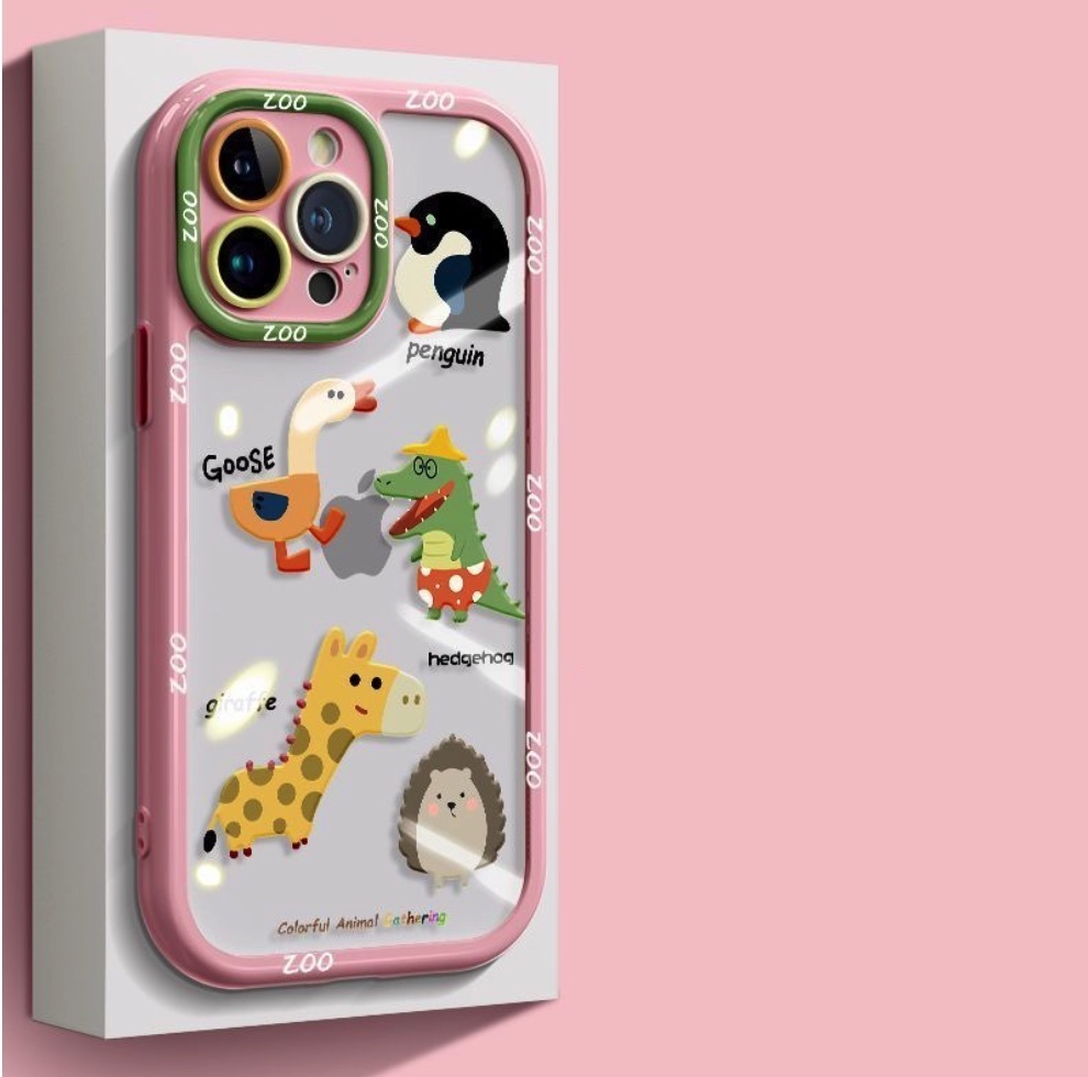 Hot selling transparent small animals suitable for iPhone series mobile phone cases (cream pink penguin) (contact customer service after placing an order to confirm the phone model)