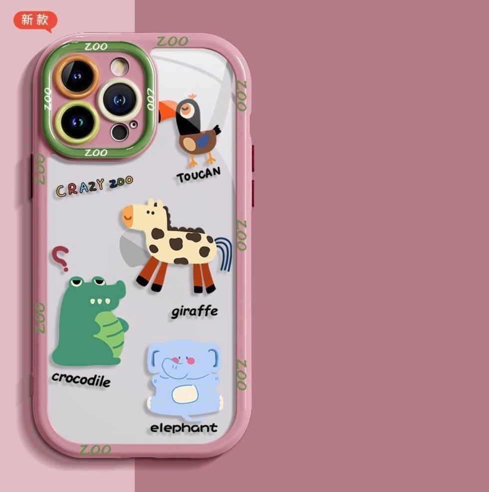 Hot-selling transparent small animals suitable for iPhone series mobile phone cases (cream pink animals) (contact customer service after placing an order to confirm the phone model)