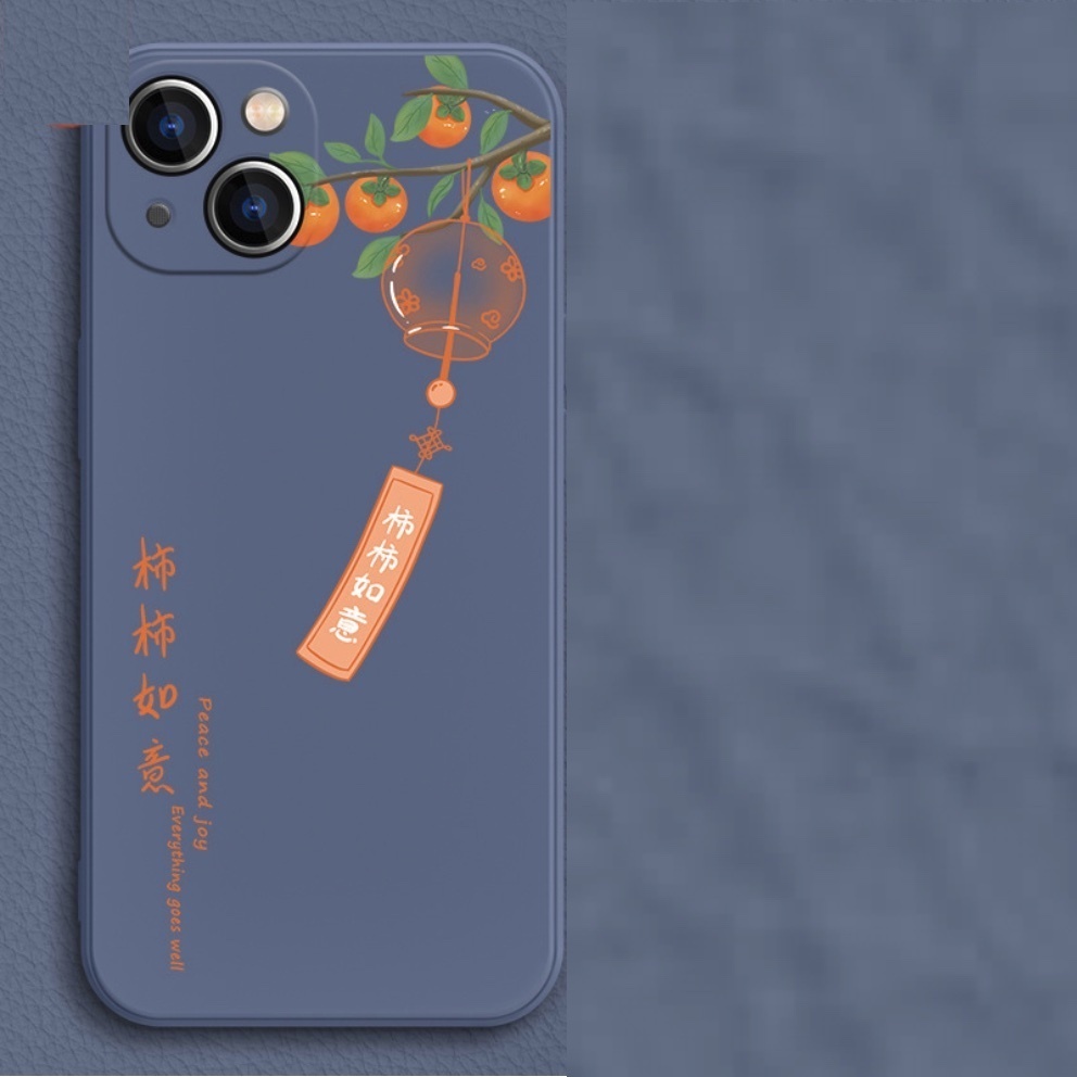 Hot selling painted wind chime silicone suitable for iPhone series mobile phone cases (Lavender Gray Persimmon Ruyi) (Contact customer service to confirm the phone model after placing the order)