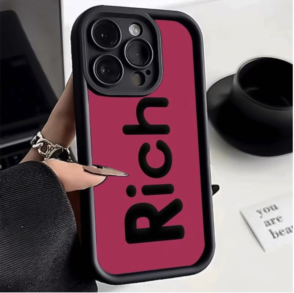 熱賣彩繪適用於iPhone系列手機殼（黑色玫紅底Rich）(下單後聯絡客服確認手機型號)