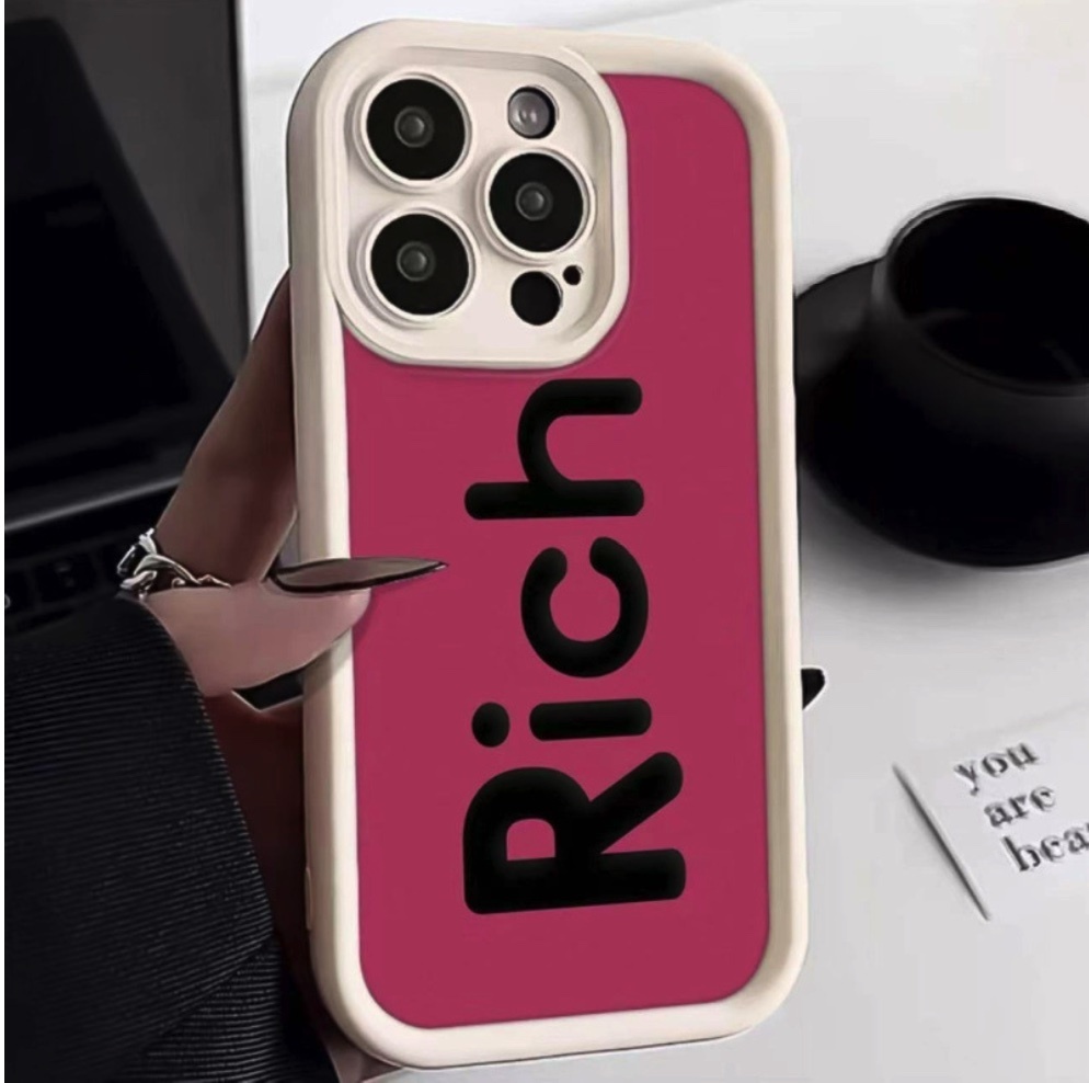 熱賣彩繪適用於iPhone系列手機殼（白色粉底Rich）(下單後聯絡客服確認手機型號)
