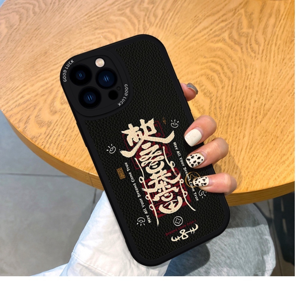 Hot-selling painted and signed phone cases suitable for iPhone series (black background rich lucky charm) (contact customer service after placing an order to confirm the phone model)