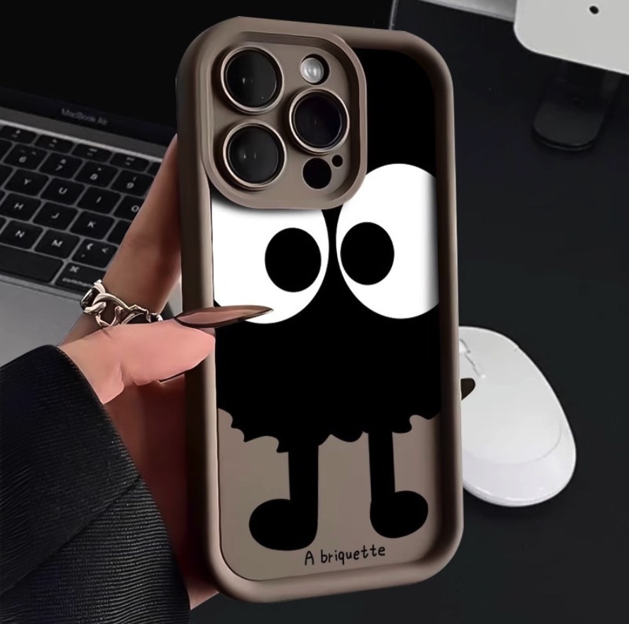 Hot-selling big-eye briquettes soft protective case suitable for iPhone series mobile phone cases (cold coffee brown big-eye briquettes) (contact customer service to confirm the phone model after placing the order)