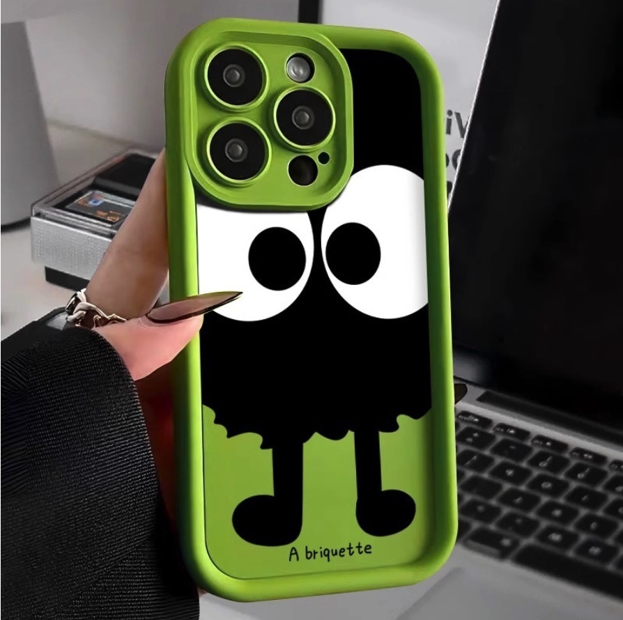 Hot selling big-eye briquettes soft protective case suitable for iPhone series mobile phone cases (mustard green big-eye briquettes) (contact customer service to confirm the phone model after placing the order)