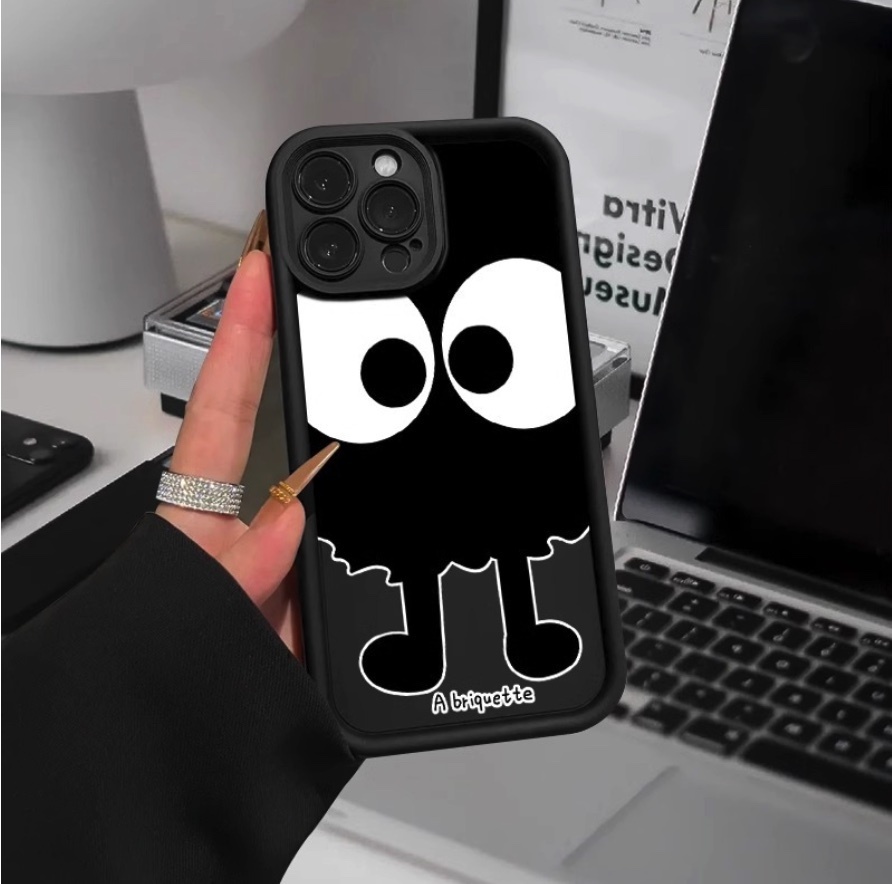 Hot-selling big-eye briquettes soft protective case suitable for iPhone series mobile phone cases (classic black big-eye briquettes) (contact customer service to confirm the phone model after placing the order)