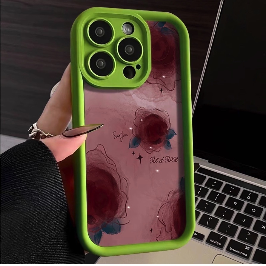 Hot selling smudged rose soft protective cover suitable for iPhone series mobile phone cases (Cangling green wine rose) (contact customer service to confirm the phone model after placing the order)