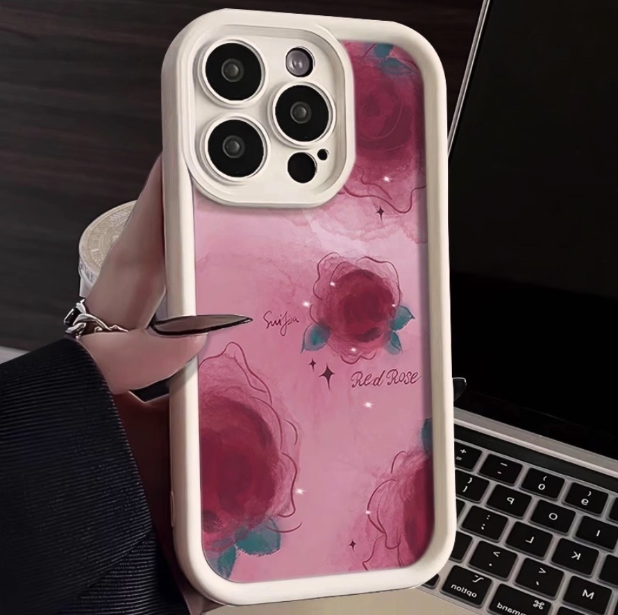Hot selling smudged rose soft protective cover suitable for iPhone series mobile phone cases (antique white pink rose) (contact customer service after placing an order to confirm the phone model)
