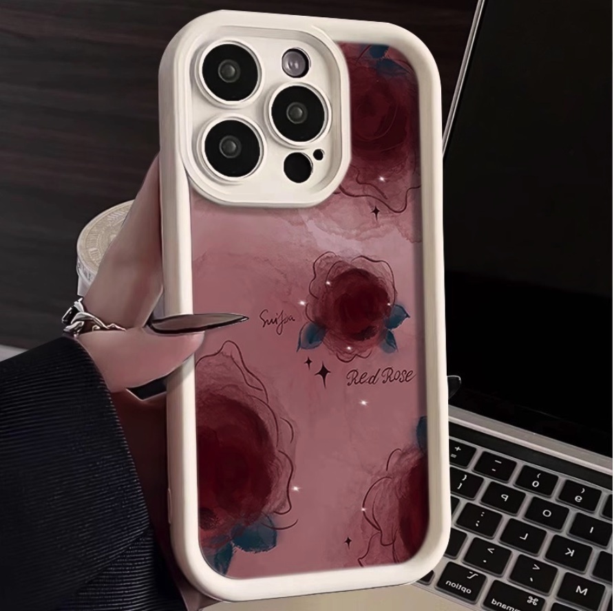 Hot selling smudged rose soft protective cover suitable for iPhone series mobile phone cases (antique white wine red rose) (contact customer service after placing an order to confirm the phone model)