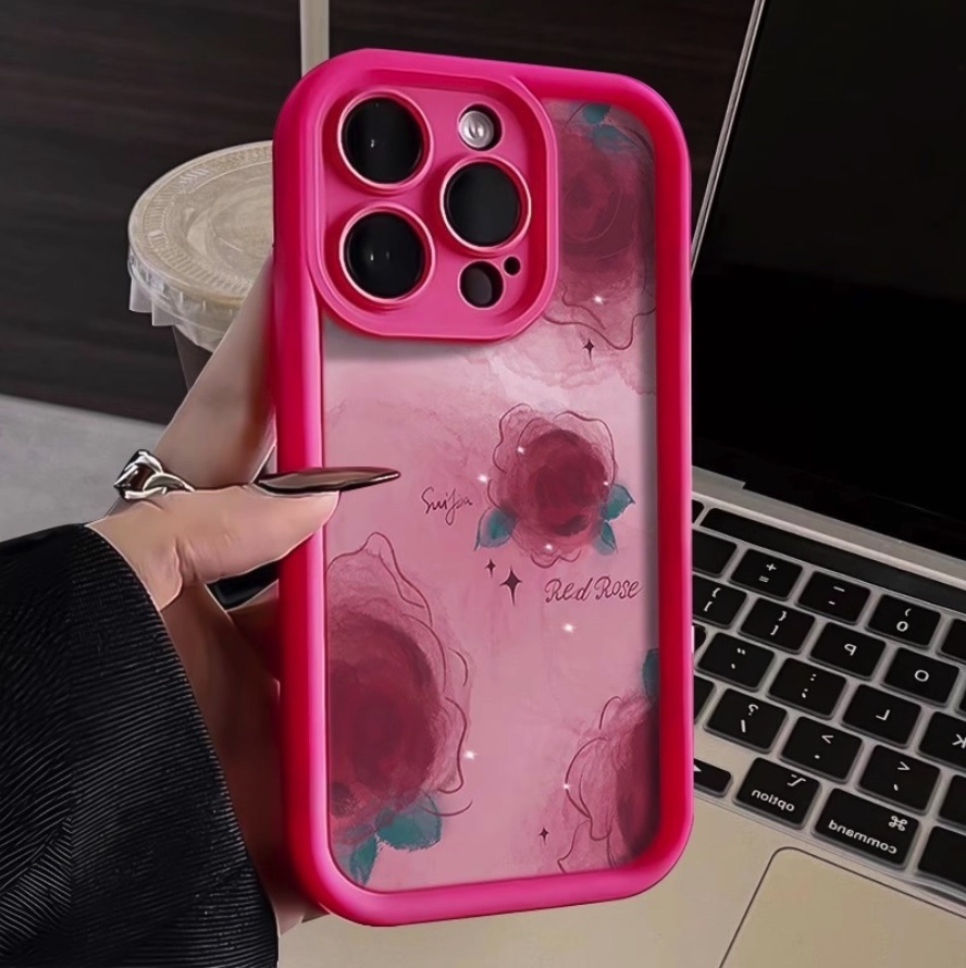 Hot-selling blooming rose soft protective cover suitable for iPhone series mobile phone cases (rose red pink rose) (contact customer service to confirm the phone model after placing the order)