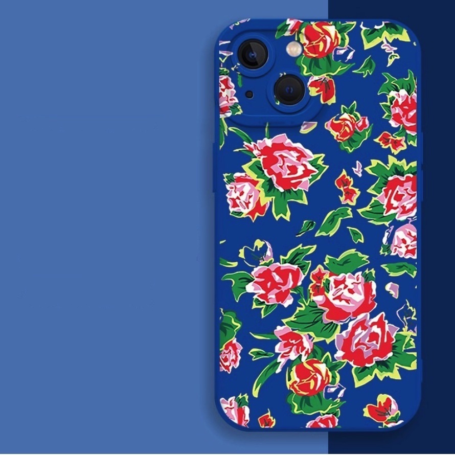 Hot selling Northeast large flower protective cover suitable for iPhone series mobile phone cases (Klein blue large flower jacket) (contact customer service after placing an order to confirm the phone model)