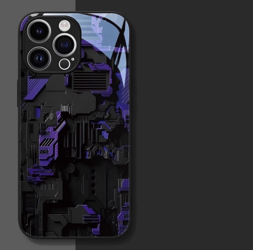 Hot-selling glass particle honeycomb is suitable for iPhone series mobile phone cases (classic black mechanical purple) (contact customer service after placing an order to confirm the phone model)