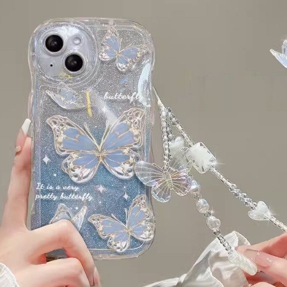 Hot selling wave starting butterfly mobile phone case suitable for OPPO _realme (blue butterfly + bracelet model (contact customer service to confirm the mobile phone model after placing the order)