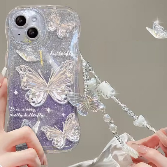 Hot selling wave starting butterfly mobile phone case is suitable for OPPO_realme (purple butterfly + bracelet style (contact customer service to confirm the mobile phone model after placing the order)