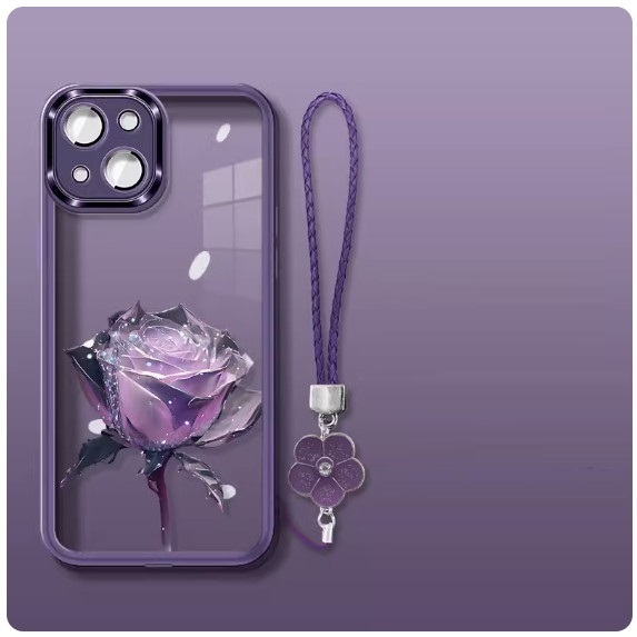 Hot selling purple rose suitable for Huawei mobile phone case (transparent purple_comes with lens film [purple rose + five-leaf clover bracelet style] (contact customer service after placing the order to confirm the phone model)