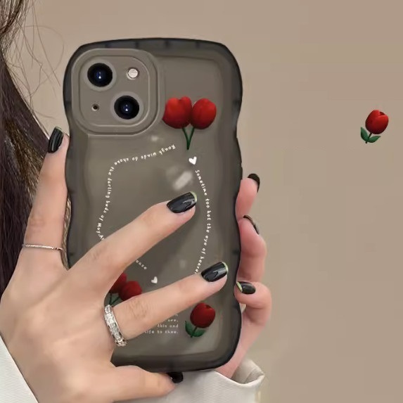 Best selling black wavy edge tulip suitable for OPPO_realme mobile phone case (three tulips [single shell] (contact customer service after placing the order to confirm the phone model)