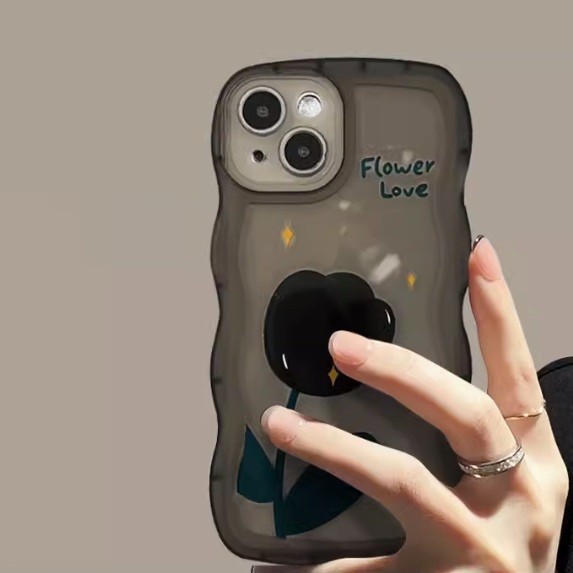 Hot-selling transparent black wavy edge tulip is suitable for OPPO_realme mobile phone case (transparent black_tulip [single shell] (contact customer service after placing the order to confirm the mobile phone model)