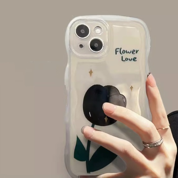 Hot selling transparent black wavy edge tulip is suitable for OPPO_realme mobile phone case (transparent white_tulip [single shell] (contact customer service to confirm the mobile phone model after placing the order)