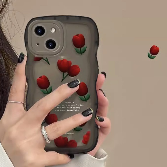 Best selling black wavy edge tulip suitable for OPPO_realme mobile phone case (wave_full screen tulip [single shell] (contact customer service after placing the order to confirm the phone model)