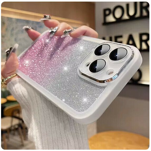 The popular gradient glitter powder is suitable for VIVO mobile phone cases (comes with lens film [transparent white + gradient glitter card] (contact customer service to confirm the phone model after placing the order)
