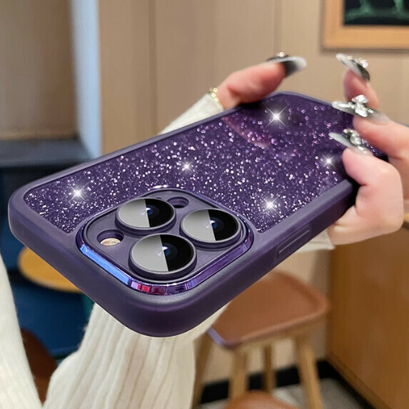 The popular gradient glitter powder is suitable for VIVO mobile phone cases (comes with lens film [transparent purple + gradient glitter card] (contact customer service to confirm the phone model after placing the order)