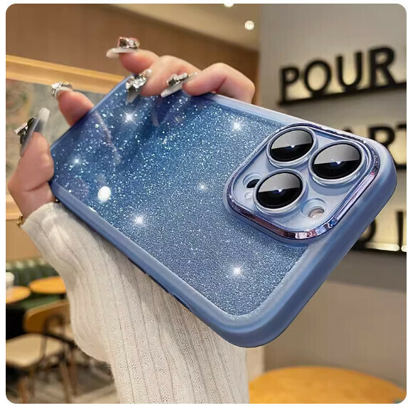 The popular gradient glitter powder is suitable for VIVO mobile phone cases (comes with lens film [transparent blue + gradient glitter card] (contact customer service to confirm the phone model after placing the order)